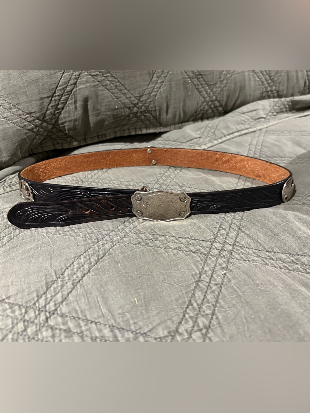 Justin Belt Size 30 Child Black Cowhide Leather Medallions Longhorn Horse